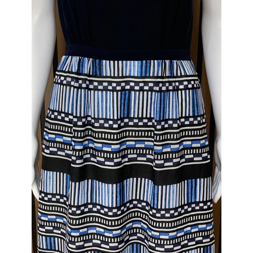 J.Crew Women's Blue Geometric Striped Maxi Dress Navy V-Neck 2 Classic